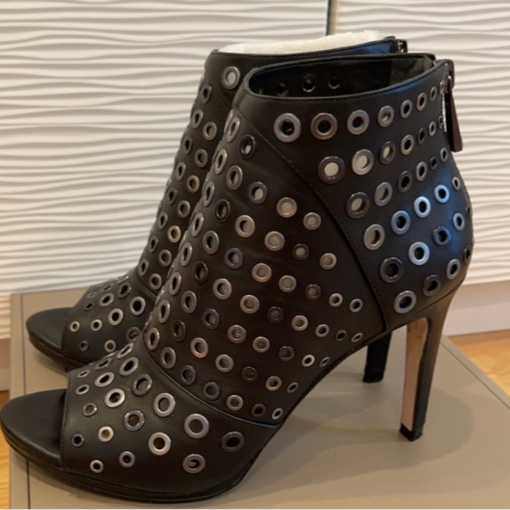 BCBGMaxAzria Black Heeled Boots with Metallic Grommets